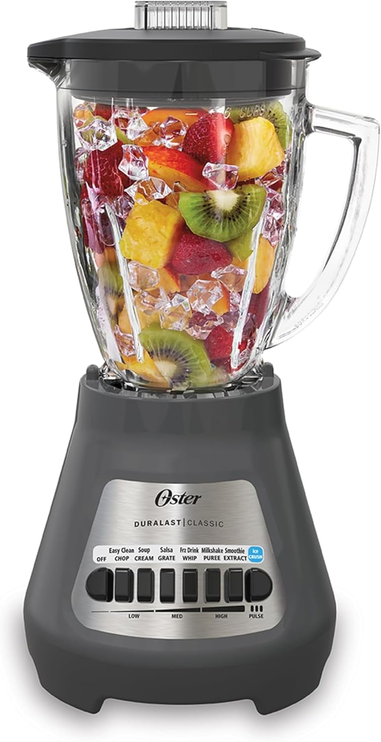 Oster Classic Series 8-Speed Blender with glass jar, gray