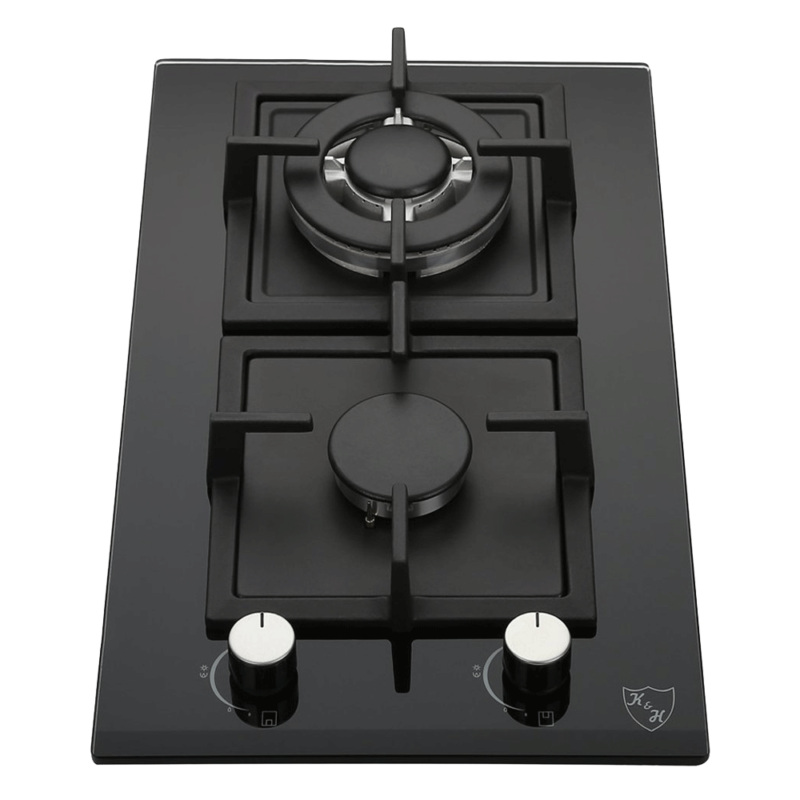 K&H 2 Burner 12" Built-in Natural Gas Glass Cast Iron Cooktop (2-GCW)